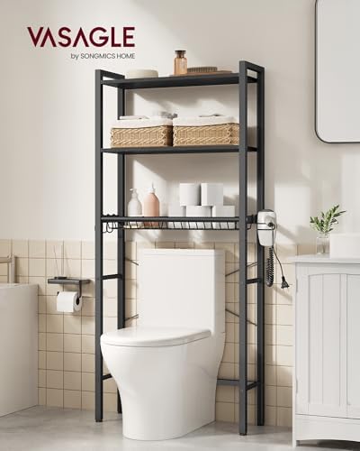 VASAGLE 3-Tier Over the Toilet Storage, Adjustable Shelves, Basket, 63''H - Image 3