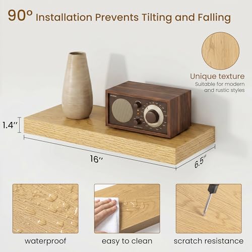 Dreamland Floating Shelves, Wall Mounted Shelves for Storage and Home Decor, Rustic Wood Shelves for Bathroom, Living Room, Bedroom and Kitchen, 16" x 6.7" Set of 2 - Image 3