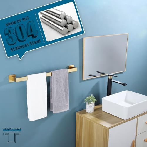 KOKOSIRI 24-Inch Single Towel Bar, Bathroom Kitchen Towel Holder, Wall Mounted SUS304 Stainless Steel Towel Rack, Brushed Gold, B4003BG-L24 - Image 6