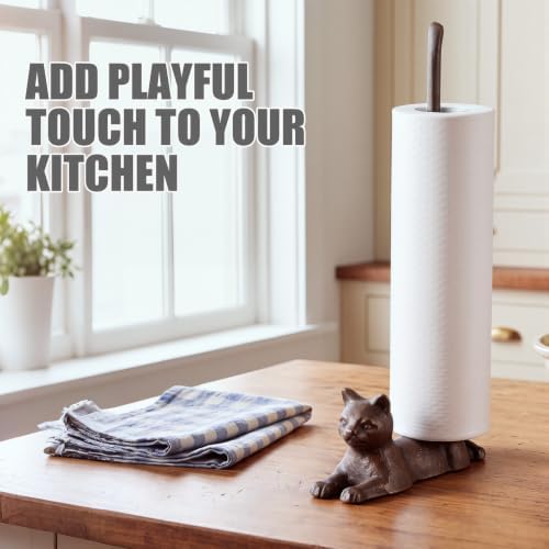 Thenshop Cat Paper Towel Holder Brown Cast Iron Toilet Paper Holder 13.47" - Image 3