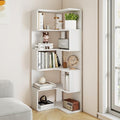 6-Tier L-Shaped Corner Bookshelf, 63" Tall Freestanding Wood Grain Corner Bookcase with Safety Baffle, Space-Saving Corner Shelf Storage for Living Room, Bedroom, Home Office, White by Cuzobro