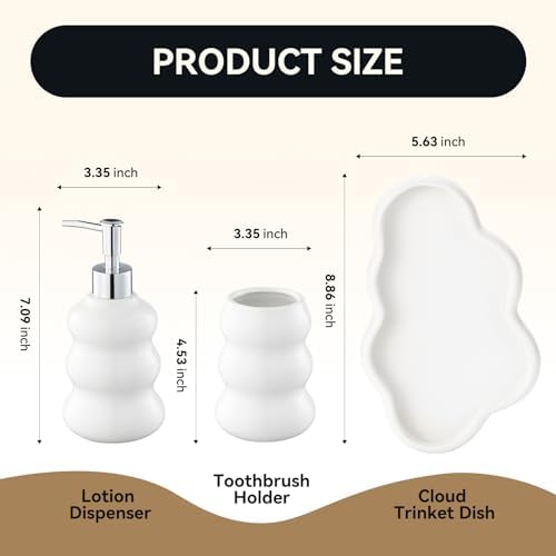 3-Piece White Ceramic Bathroom Accessories Set with Tray, Lotion Dispenser, and Tumbler for a Luxurious Bath Experience - Image 2