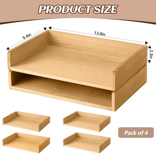 Yeaqee 4 Pcs Stackable Organizer Tray Wood Desk Organizer, Light Wood Color - Image 2