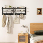 YMYNY Double Shelf Coat Rack Wall Mount with 8 Hooks, Black HWS009B-2 - Image 6