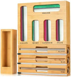 9 in 1 Storage Bag Organizer for Kitchen Drawer, Bamboo Foil and Plastic Wrap Dispenser with Cutter, Food Storage Bag Organizer for Quart, Gallon, Sandwich & Snack Bags, Aluminum Foil Organizer by Unknown