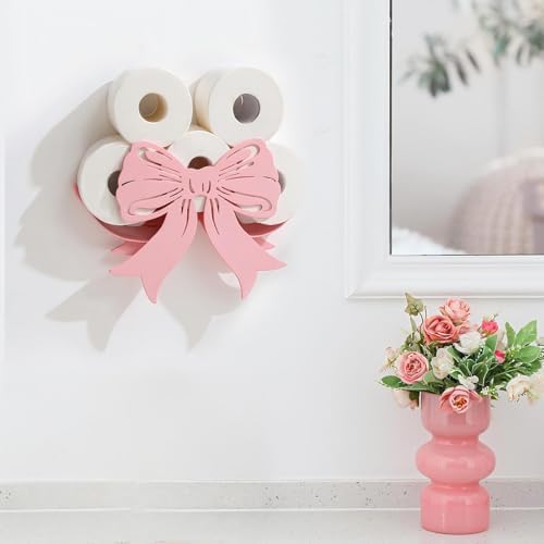 Geelin Light Pink Bow Bathroom Decor Pink Toilet Paper Holder 8 Rolls - Image 3