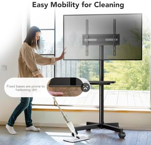 AX WABER Mobile TV Stand for 23-60 Inch LCD LED Flat/Curved Panel Screen TVs, Rolling TV Cart Holds up to 88Lbs Portable Stand with Shelf Rolling Floor Max VESA 400x400mm - Image 5