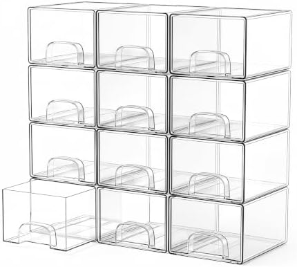 12 Pack Clear Stackable Storage Drawers Bathroom Makeup Organizer Bins by Unknown