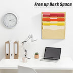 EASEPRES 5 Pocket Mesh Hanging Wall File Organizer, Wall Mounted Mail Paper Document Folder Holder, Clipboard Storage Organization Magazine Rack with Nametag Label for Office Home School, Gold - Image 4