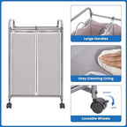 STORAGE MANIAC 2 Section Laundry Sorter, Laundry Hamper with Wheels, Gray - Image 6