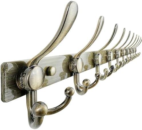 Dseap Coat Rack Wall Mount 37 Inch, Heavy Duty 12-Gauge Base vs Flimsy 1mm, Double-Thick Solid Anti-Snap Hooks, 16” Stud-Mount, Stainless Steel 10-Hook Hanger for Closet Entryway, Bronze by Dseap