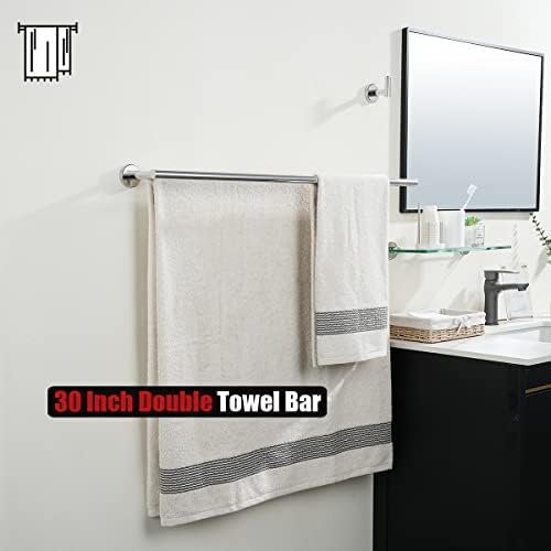 JQK Double Bath Towel Bar, 33 Inch 304 Stainless Steel Thicken 0.8mm Towel Rack for Bathroom, Towel Holder Polished Chrome Wall Mount, Useable Length 30 Inch, TB100L30-CH - Image 4