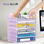 7 Tier Paper Organizer for Desk with Mesh Letter Trays and Handle Purple - Image 6