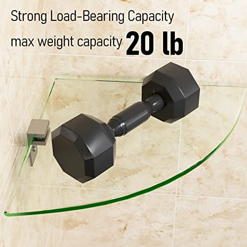 Bakzon Glass Corner Shower Shelf 2 Pack, 9.5" Tempered Glass Shower Caddy, No-Drill Adhesive or Screw Mount, 22 LB Heavy Duty Bathroom Organizer with Rustproof Aluminum Brackets, Renter Friendly - Image 5