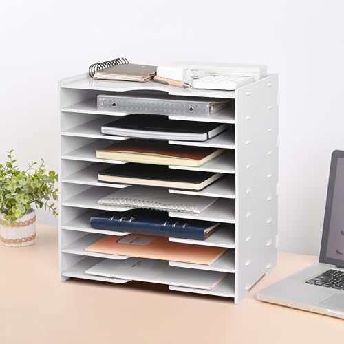 Paper Organizer Storage for Desk, 9 Tier Construction File Organizer Paper Sorter, Desktop Document Storage Holder for Home Office School, 14 1/8" x 10 1/4" x 15 3/8", White - Image 6