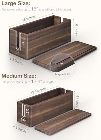 TIDITA Set 2 Wooden Large Cable Management Box Round Edge (Walnut Color) - Image 3