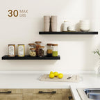 Dreamland 30Inch Floating Shelves for Wall, Rustic Wooden Black Floating Shelves for Bathroom|Bedroom|Kitchen, Deep Wall Mounted Book Shelf, Wood Storage Display Shelf for Home Decor, Set of 2 - Image 2