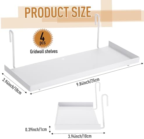 Yaocom 4 Pcs Gridwall Shelf Hooks Rack and Hanging Shelf for Wire Grid Panel Grid Panel Accessories Metal wall Shelves for Home Garage Retail (White) - Image 3