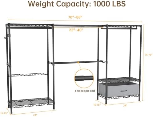 Golpart Heavy Duty Clothing Rack with Adjustable Shelves Clothes Wardrobe - Image 4