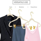 MIZGI Premium Velvet Pants Hangers with Adjustable Clips (Pack of 20) - Slim Skirt Hangers - Non Slip Felt - Ivory/Gold - Image 3