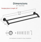 FORIOUS Double Towel Bar 24", Bathroom Towel Holder Rod Wall Mounted Black - Image 2