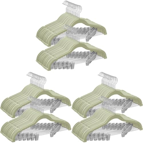 SONGMICS Pants Hangers, Velvet Hangers with Adjustable Clips, (Pack of 90) by SONGMICSbySONGMICSHOME