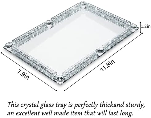 Mirror Perfume Tray for Dresser,Silver Crushed Diamond Filled - Image 2