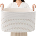 96L Woven Laundry Basket with Handles, Extra Blanket Basket,Yellow by HZFTJOY