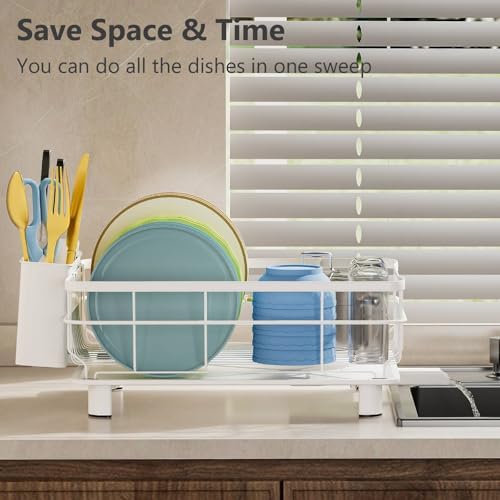 AIDERLY Auto Drain Metal Dish Drying Rack Dish Drainers, All White - Image 3