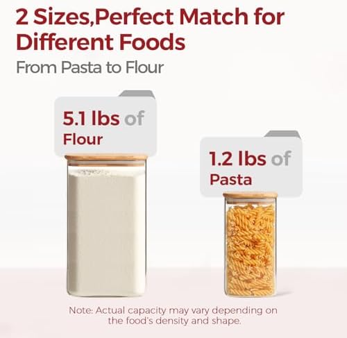 Glass Flour Containers with Bamboo Lids 1.6/4.6 Qt 2 Pack - Image 3