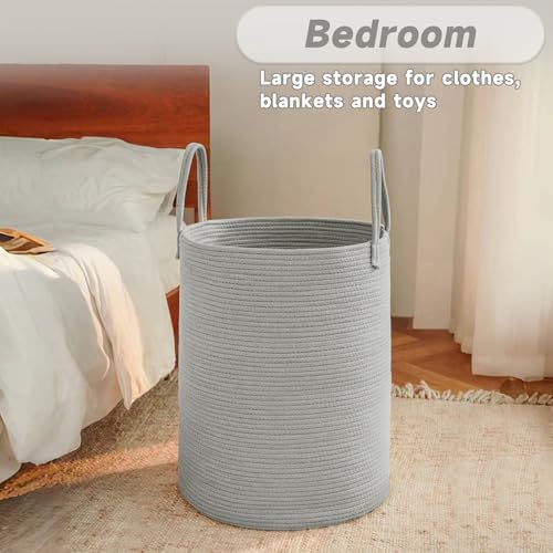 JMvicyroam 100L Cotton Rope Laundry Basket Hamper, Grey - Image 4