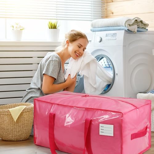 VTSVTS 8 Pack Extra Heavy Duty Large Moving Bags with Comfortable Handle & Strong Zipper,Storage Totes for Space Saving Moving Storage College Supplies Alternative to Moving Box,Pink - Image 6
