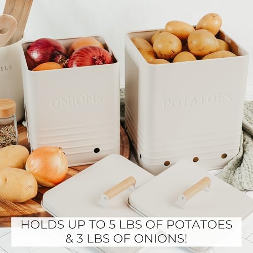 Beautiful Potato and Onion Storage Container Set - Food Safe Metal Bins - Image 7