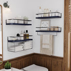 Wood Floating Shelves Wall Mounted - 4+1 Tier Rustic Bathroom Wall Shelves Over Toilet with Wire Storage Basket and Towel Bar, set of 4 Farmhouse Floating Shelf for Bathroom, Kitchen,Navy Blue. - Image 3