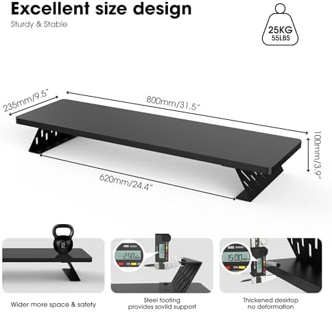 Fenge Monitor Stand Riser, Wooden & Metal Desk Shelf Organizer, Black - Image 5