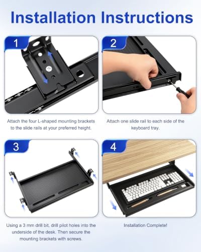 jojofuny Under Desk Keyboard Tray, Slide-Out Drawer with Pen Organizer - Image 6