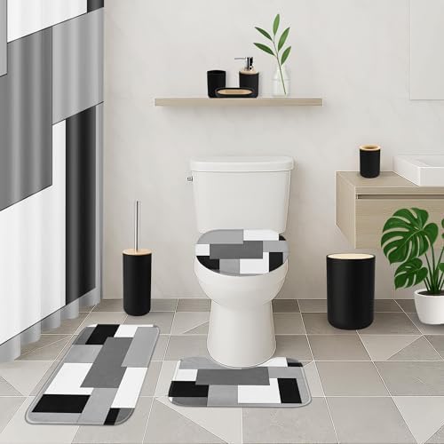 Bathroom Decor and Accessories Set of 10, Geometric Checkered - Image 2