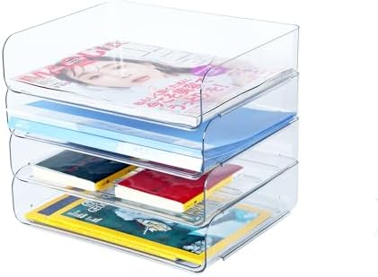 4 Tier Stackable A4 Paper Trays, Office Desk File Holder, Tidy File Document Letter Book Paper Organizer (4 Tiers,Clear) by HKeeper