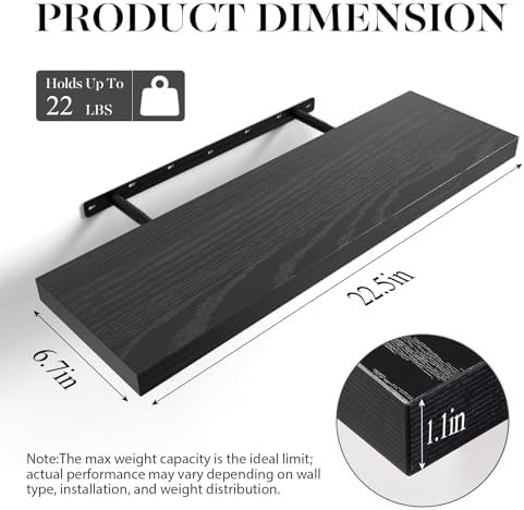 BAYKA Black Floating Shelves 22.5in, Set of 2, Wall Mounted for Wall Decor - Image 3