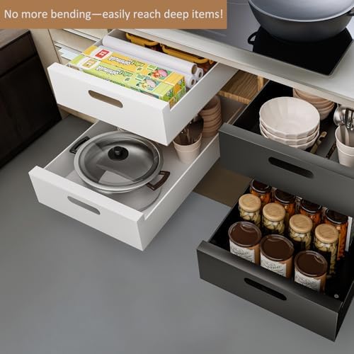 HBL' 1 Pack | 21" Deep Pull Out Cabinet Organizer Adhesive, 10-Inch Wide Sturdy Carbon Steel Roll-Out Drawers, Designed for Frameless Cabinets, Slide-Out Shelves for Pantry. - Image 6