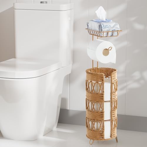 Freestanding Toilet Paper Holder, Idealmax Handmade Rattan Toilet Paper Roll Holder Stand for 4 Mega Rolls for Bathroom Storage - Image 5