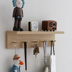 Marine Plywood Wall Mounted Coat Rack with Shelf & Key Hooks, 5 Brass Hooks Entryway Organizer, Modern Floating Shelf for Bedroom Hallway, Space-Saving Home Storage Rack (1, Oak Finish) by CreatedOn2005