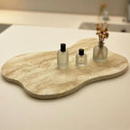 Cloud Shaped Travertine Vanity Tray, 13.3 x 8.3 Inch Natural Stone Decorative Catchall Tray for Bathroom Countertop, Beige Marble Jewelry Dish Perfume Tray for Coffee Table Dresser Nightstand - Image 2