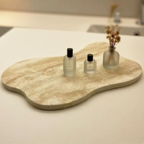 Cloud Shaped Travertine Vanity Tray, 13.3 x 8.3 Inch Natural Stone Decorative Catchall Tray for Bathroom Countertop, Beige Marble Jewelry Dish Perfume Tray for Coffee Table Dresser Nightstand - Image 2