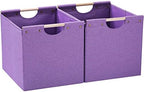 HOONEX Large Foldable Storage Bins, Linen Fabric, Pack of 2, Storage Baskets with Wooden Carry Handles and Sturdy Heavy Cardboard, for Home, Office, Car, Nursery, Purple by HOONEX