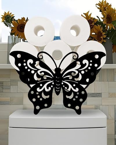 Cute Butterfly Toilet Tissue Holder,Animal Paper Holders,Decorative Metal Papers Holder,Funny Toilet Animal Storage for Bathrooms,Bathroom Paper Organizer for Extra 8 Rolls Free Standing Art Decor by Ahbuohe