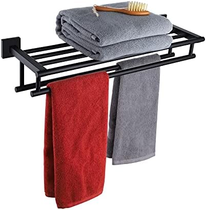 KOKOSIRI Bath Towel Rack with Double Towel Bars Bathroom Towel Shelf 20 Inch Towel Holder Wall Mounted Stainless Steel, Matte Black, B6005BK-L20 by KOKOSIRI