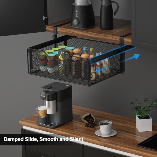 AmonHouseware 2Pack Under Shelf Basket Storage,Adjustable Hanging Arm,Black - Image 2