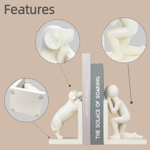 Decorative Bookends for Shelves, Modern Human & Dog Antique Resin Book Ends - Image 3