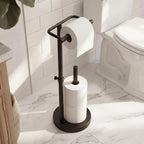 BESy Toilet Paper Holder Stand Adjustable Pivoting Design, Freestanding Tissue Roll Holder with Storage for Bathroom Floor, Tissue Rack Durable SUS 304 Stainless Steel Heavy-Duty Base Matte Black - Image 2